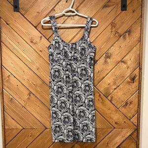 Ann Taylor Floral Print Scoop Neck Tank Dress - Black & White Medium